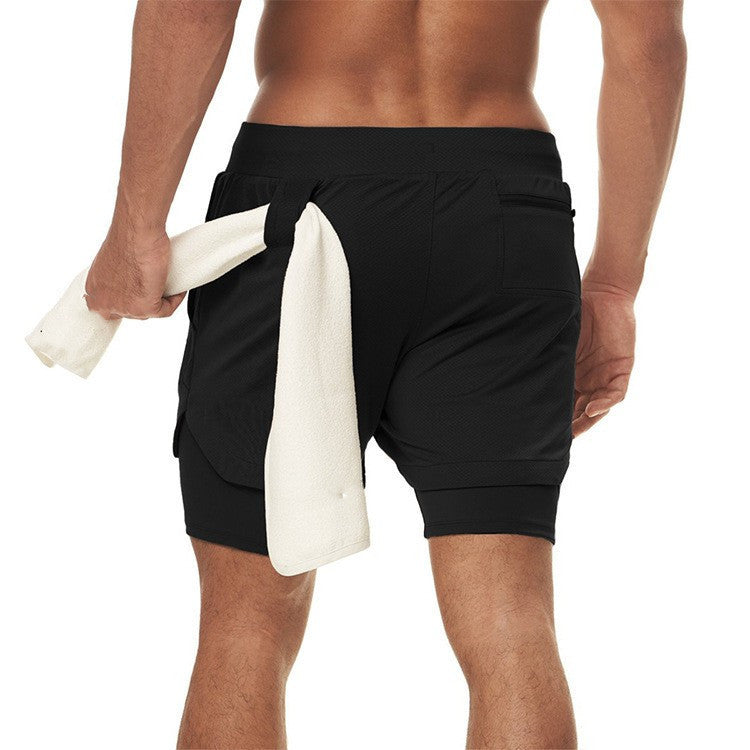 2 In 1 Double-deck Sport Shorts Sportswear Gym Fitness Short Pants