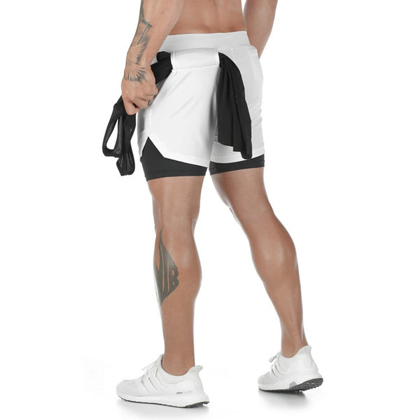 2 In 1 Double-deck Sport Shorts Sportswear Gym Fitness Short Pants